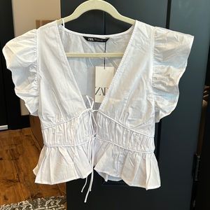 Brand New Zara Poplin Front Tie Top
